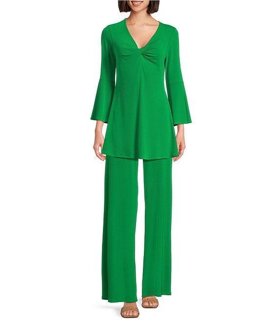 Eva Varro Knit Jersey Twist V-Neck 3/4 Bell Sleeve A-Line Flowy Tunic Product Image