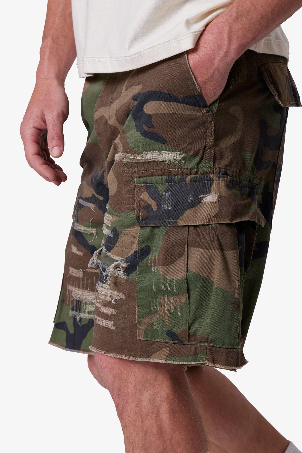 Distressed Cargo Shorts - Camo Product Image