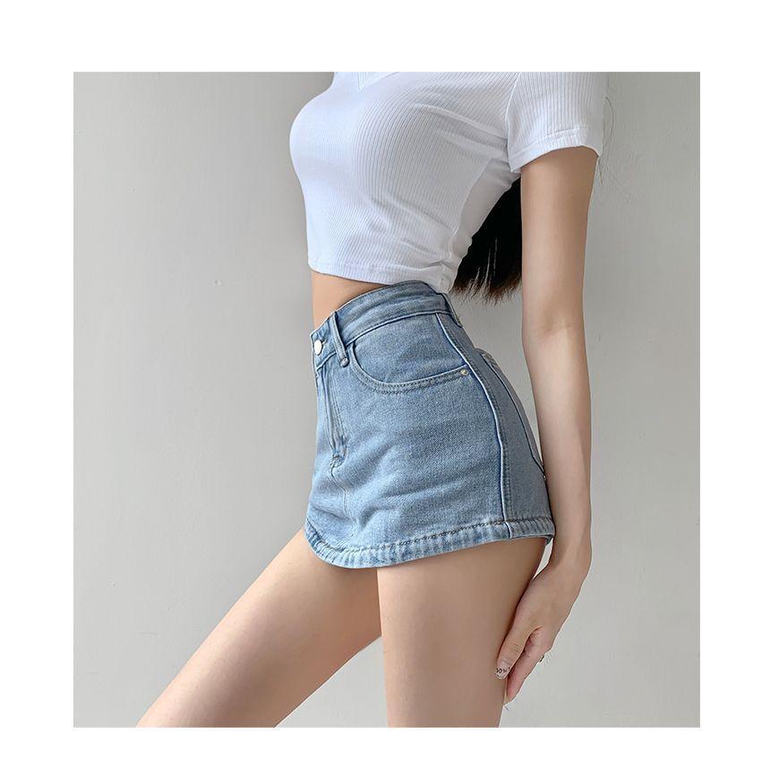 High-Waist Denim Skort Product Image