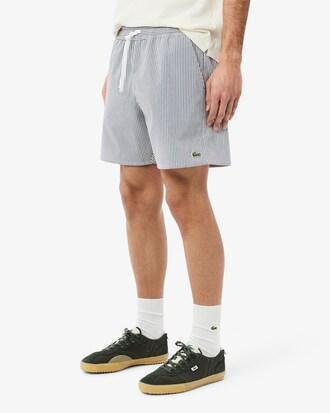 Mid Length Striped Textured Swim Trunks Product Image