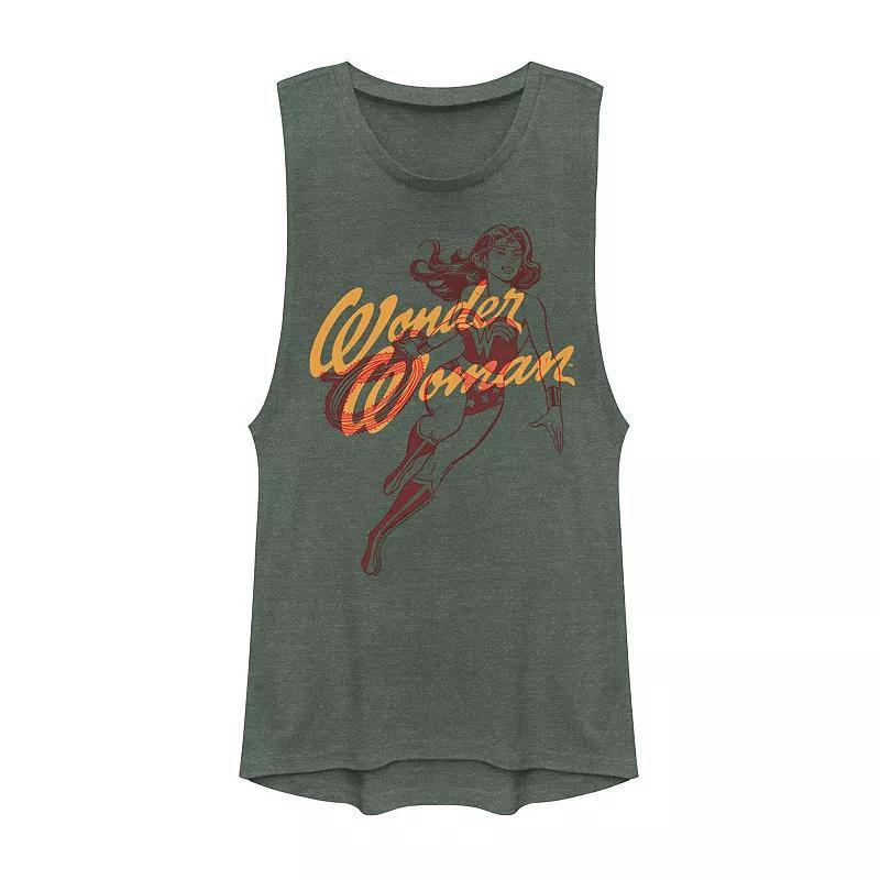 Juniors' DC Comics Wonder Woman Outline Graphic Muscle Tank Top, Girl's, Size: XXL, Pine Grey Product Image