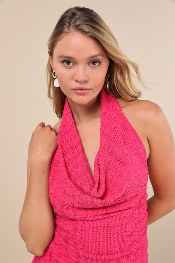 Cove Fuchsia Textured Cowl Halter Top Product Image