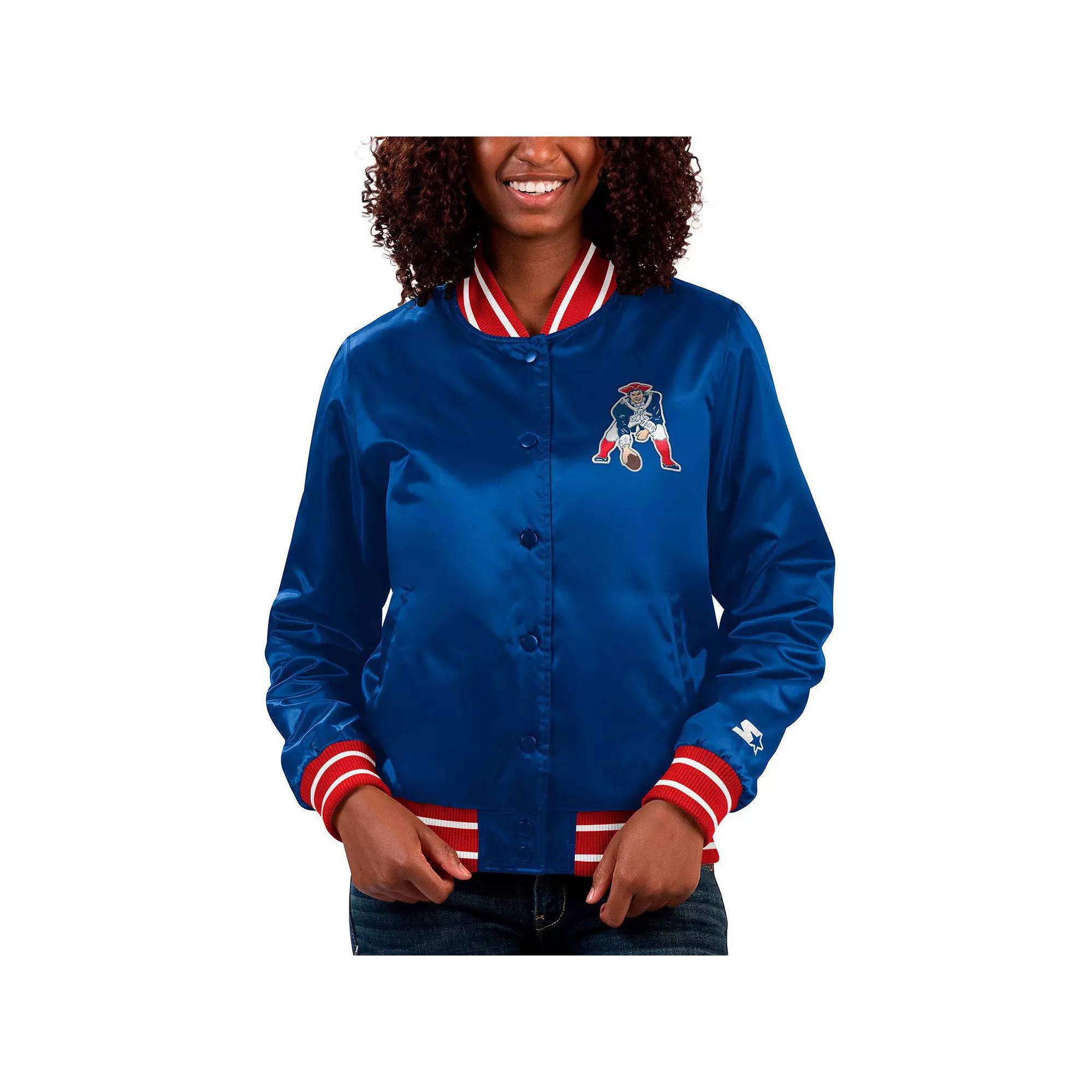 Women's Starter Navy New England Patriots Full Count Satin Full-Snap Varsity Jacket, Size: Medium, Blue Product Image
