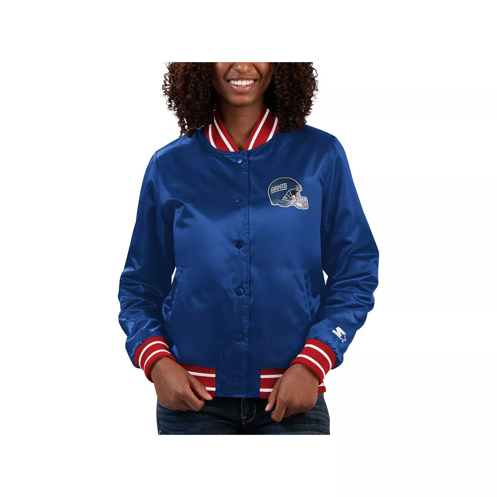Women's Starter Royal New York Giants Full Count Satin Full-Snap Varsity Jacket,  Product Image