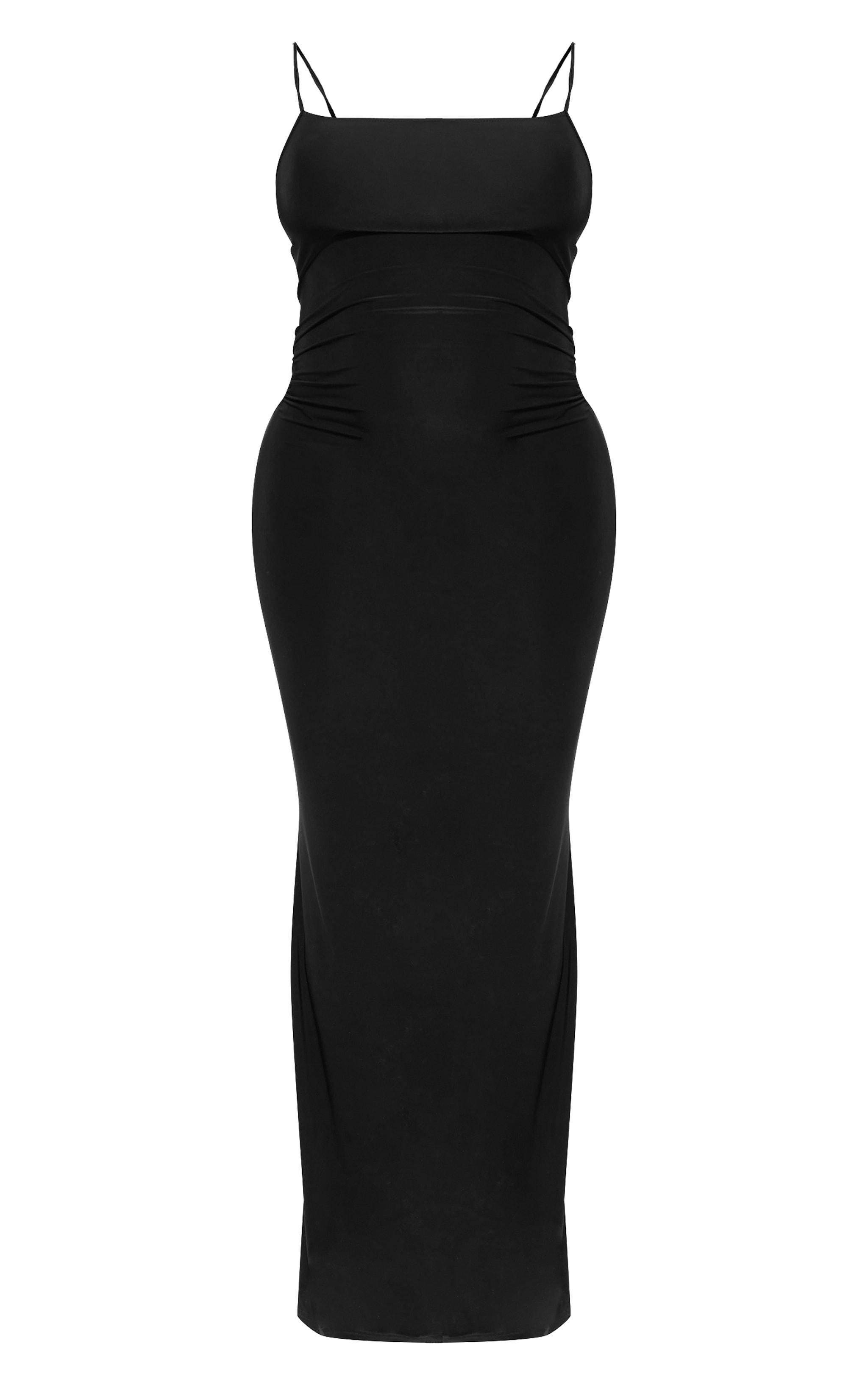 Maternity Black Slinky Straight Neck Sleeveless Maxi Dress Product Image