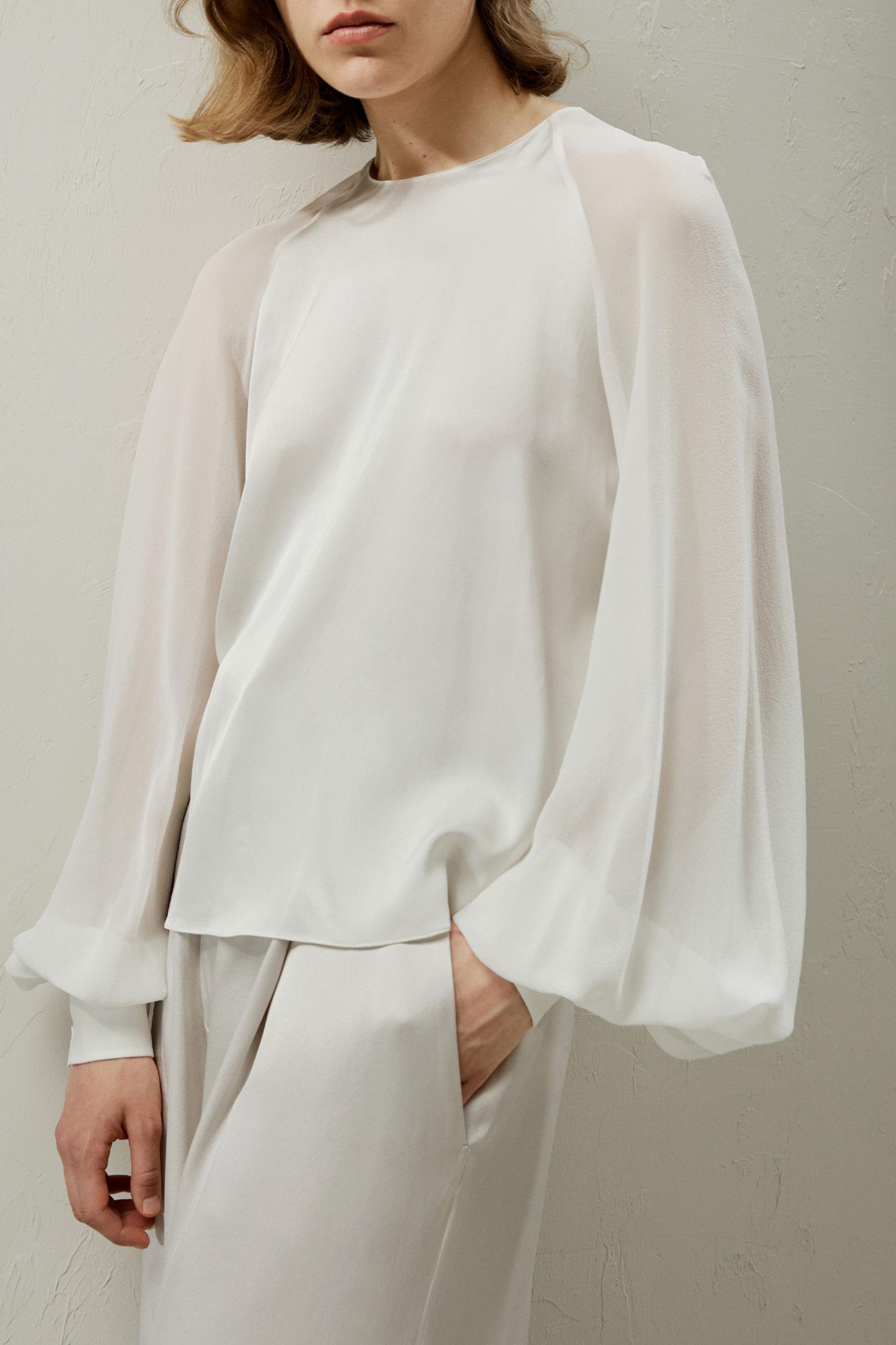 LILYSILK Women Silk Tops White Light and Soft Long Balloon Sleeves 100% Grade 6A Mulberry Silk Light and Soft XL Product Image