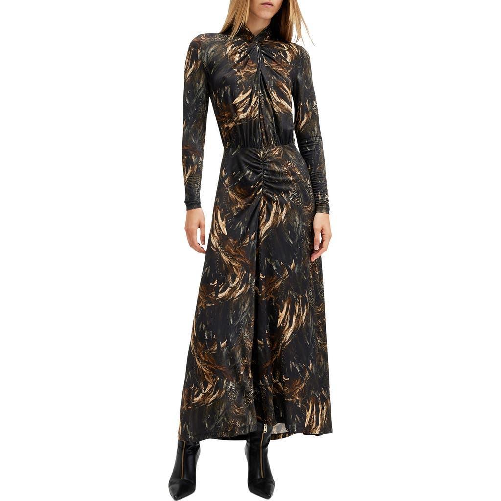 ALLSAINTS Womens Kateri Hazel B Tia Graphic-print Long-sleeve Stretch-mesh Midi Dress In Charm Black Product Image