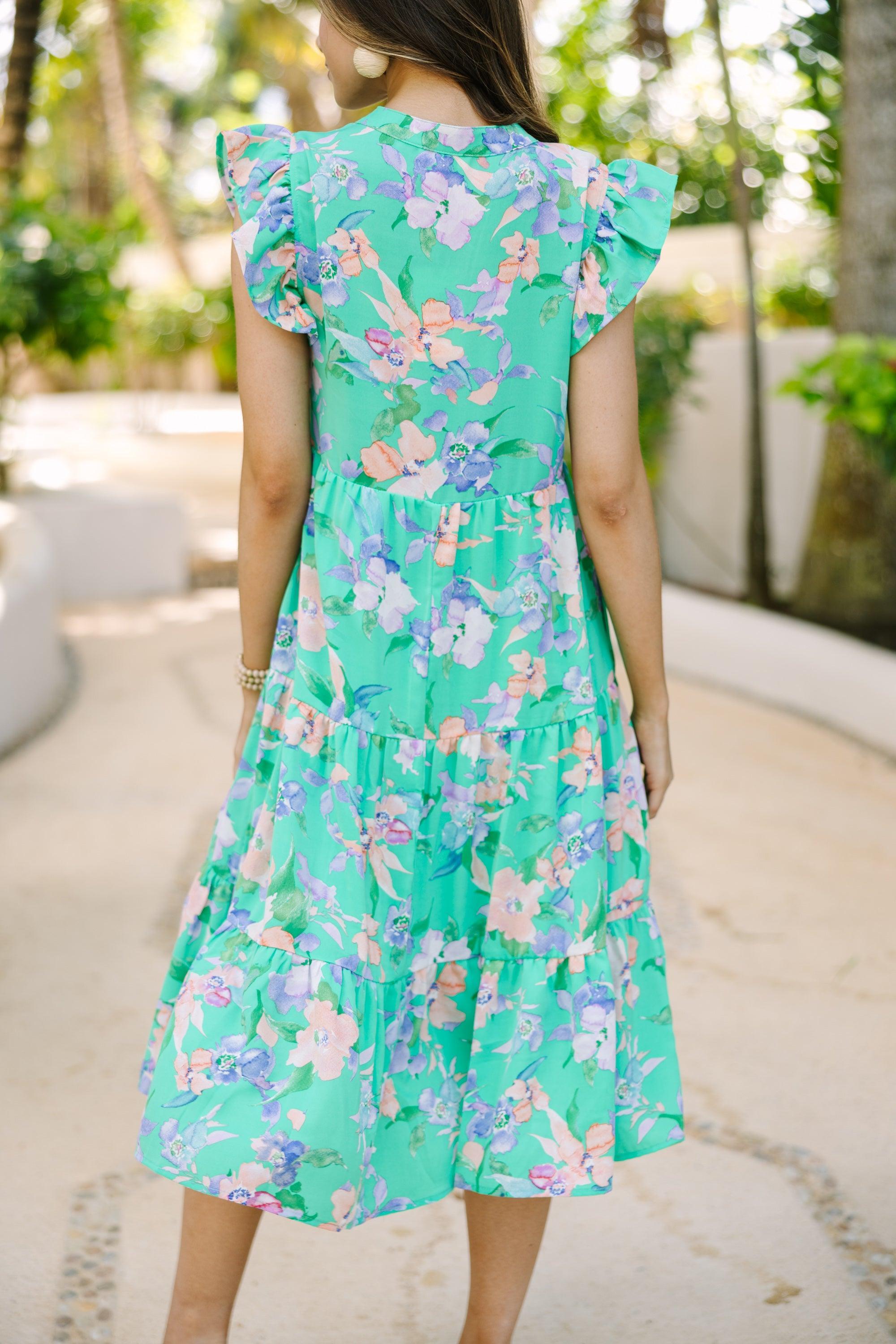 Tell Me More Green Floral Midi Dress Female Product Image