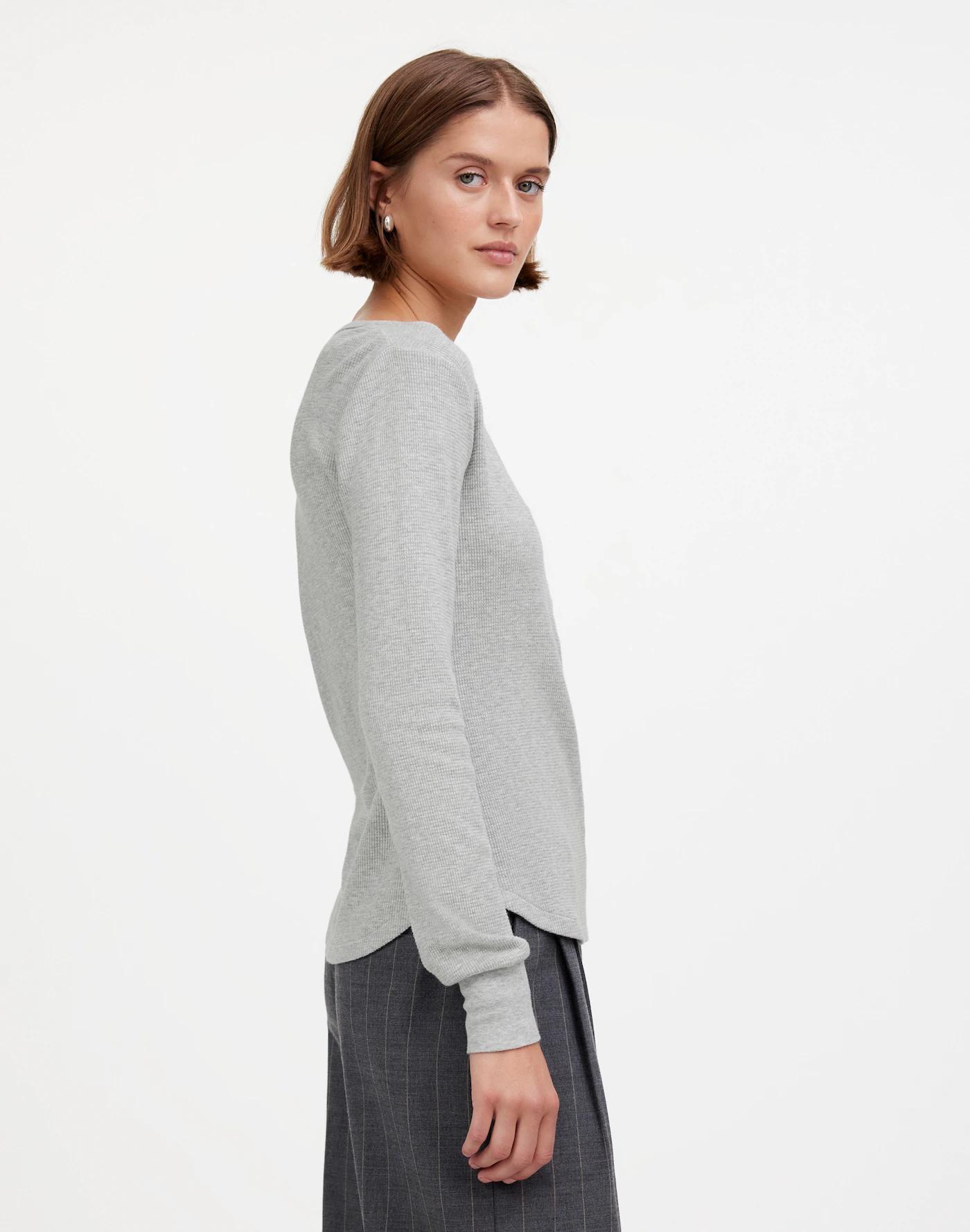Heathered Waffle-Knit Scoopneck Henley Tee Product Image