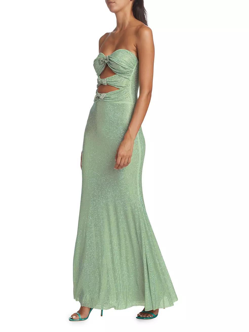 Strapless Rhinestone Mesh & Cut-Out Gown Product Image