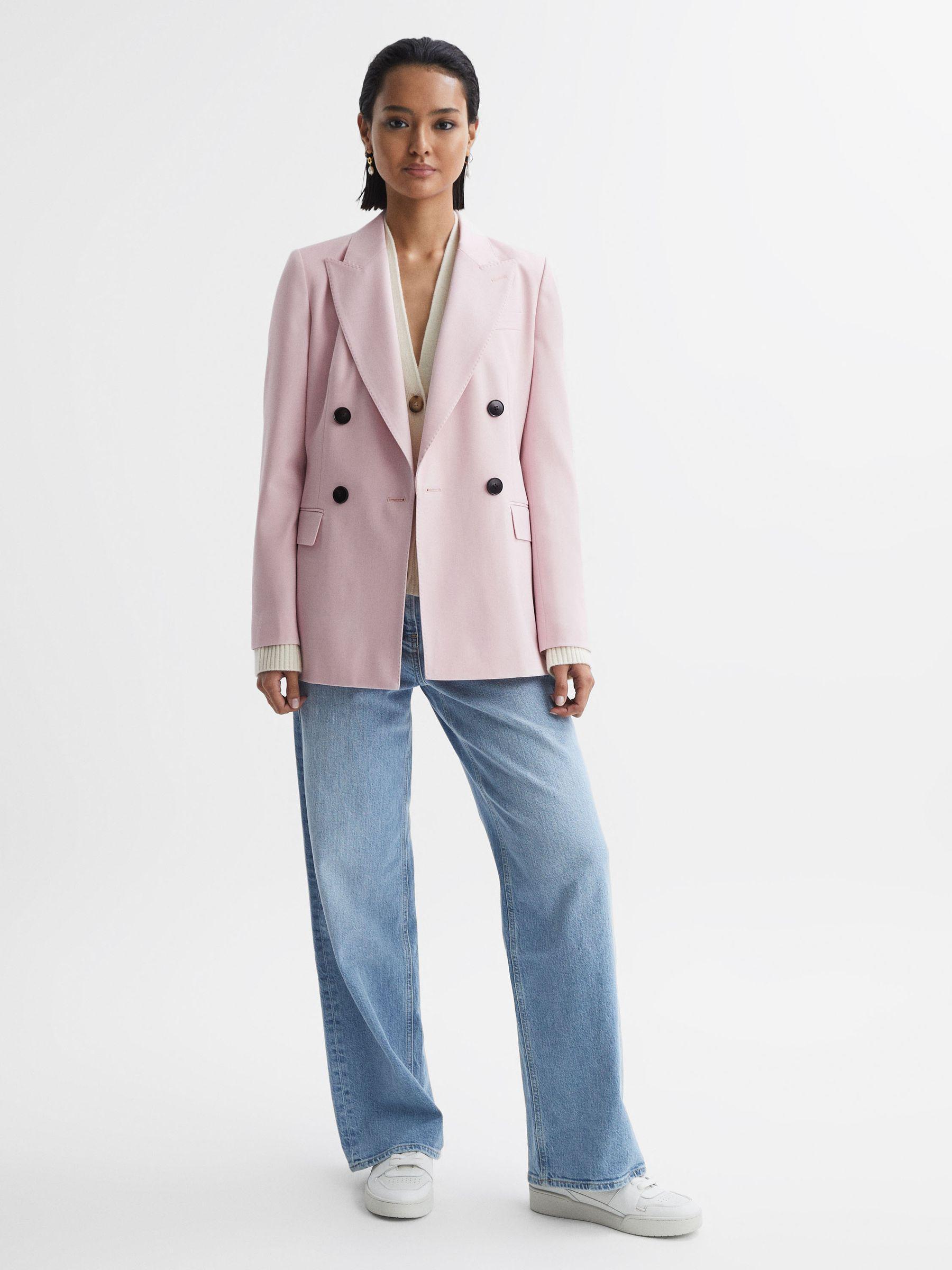 Tailored Wool Blend Double Breasted Blazer in Pink Product Image