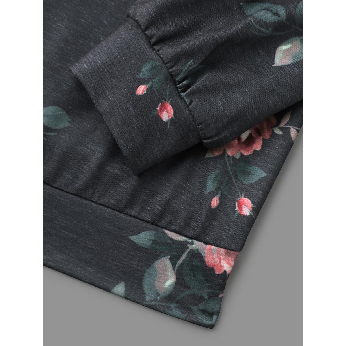 Plus Size Stretchy Floral Paint Sweatshirt Women BlackFlower Casual Contrast Round Neck Everyday Sweatshirts BloomChic 18-20/2X Product Image