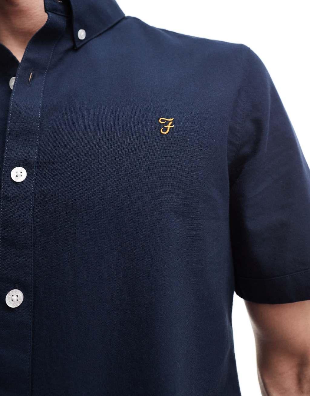 Farah Brewer slim fit short sleeve shirt in navy  Product Image