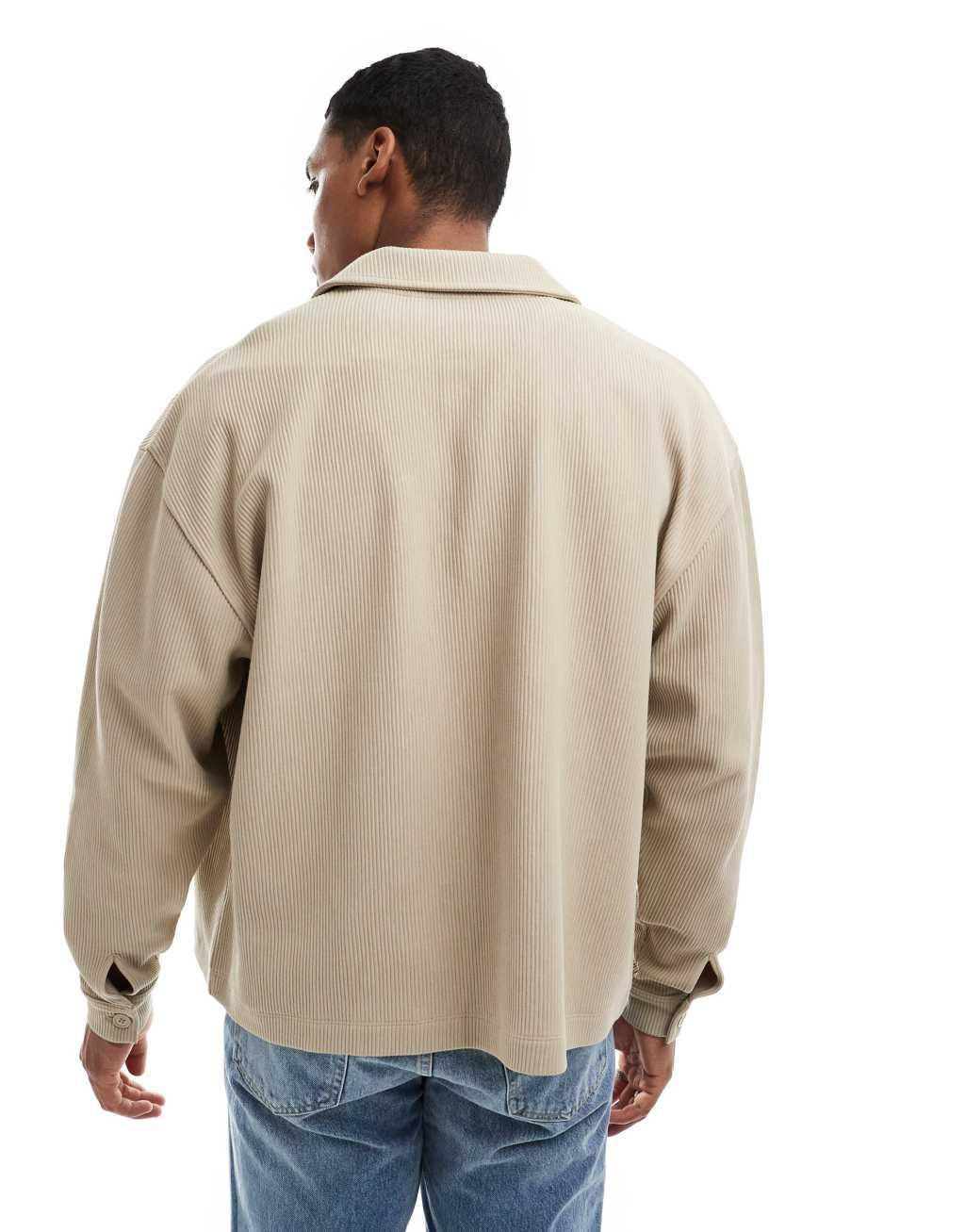 ASOS DESIGN oversized ribbed shacket in beige Product Image