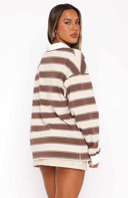 Whatever You Want Long Sleeve Rugby Shirt Neutral Stripe Product Image