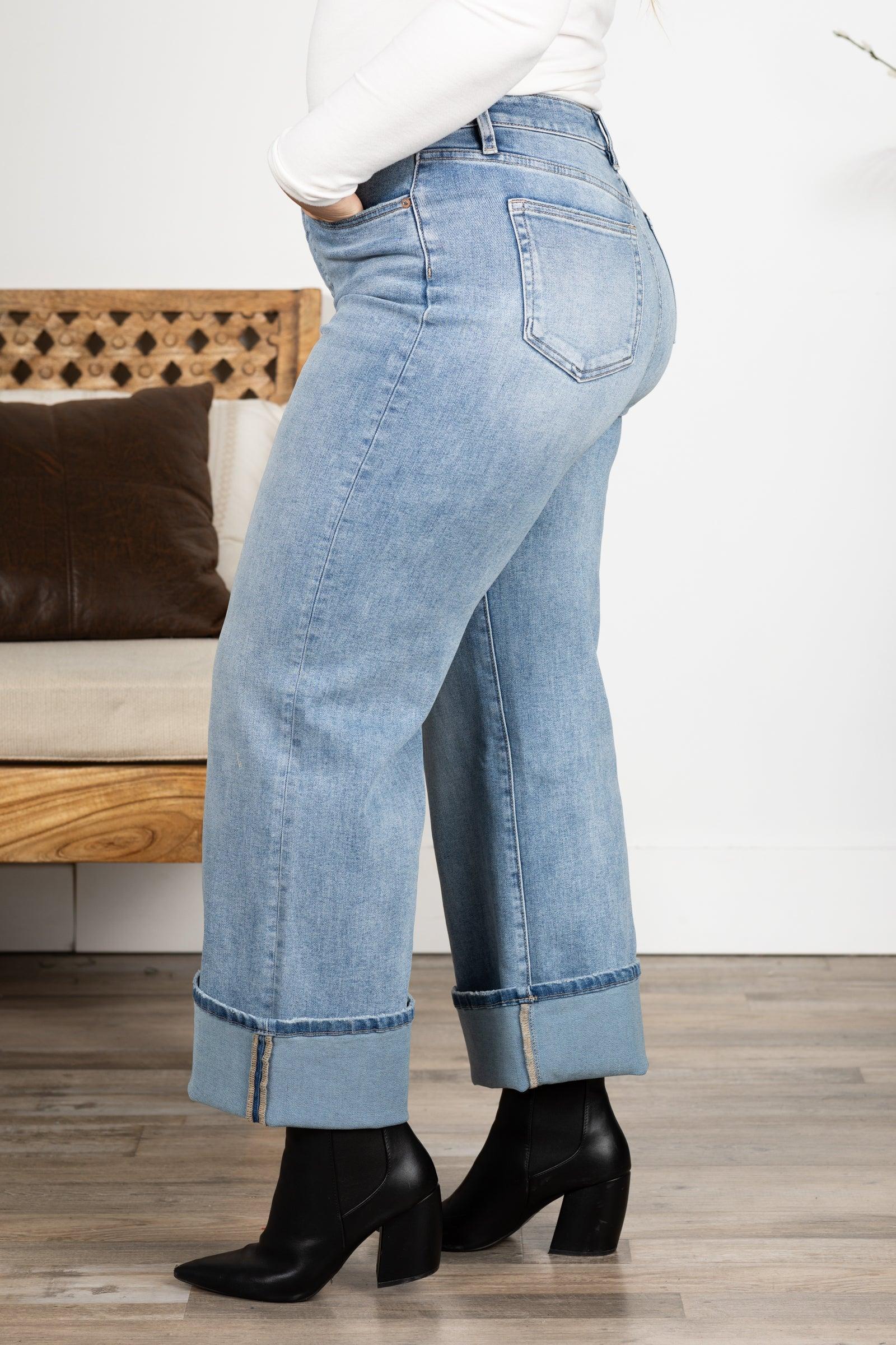 Mica Light Wash High Rise Wide Leg Cuffed Jean Product Image