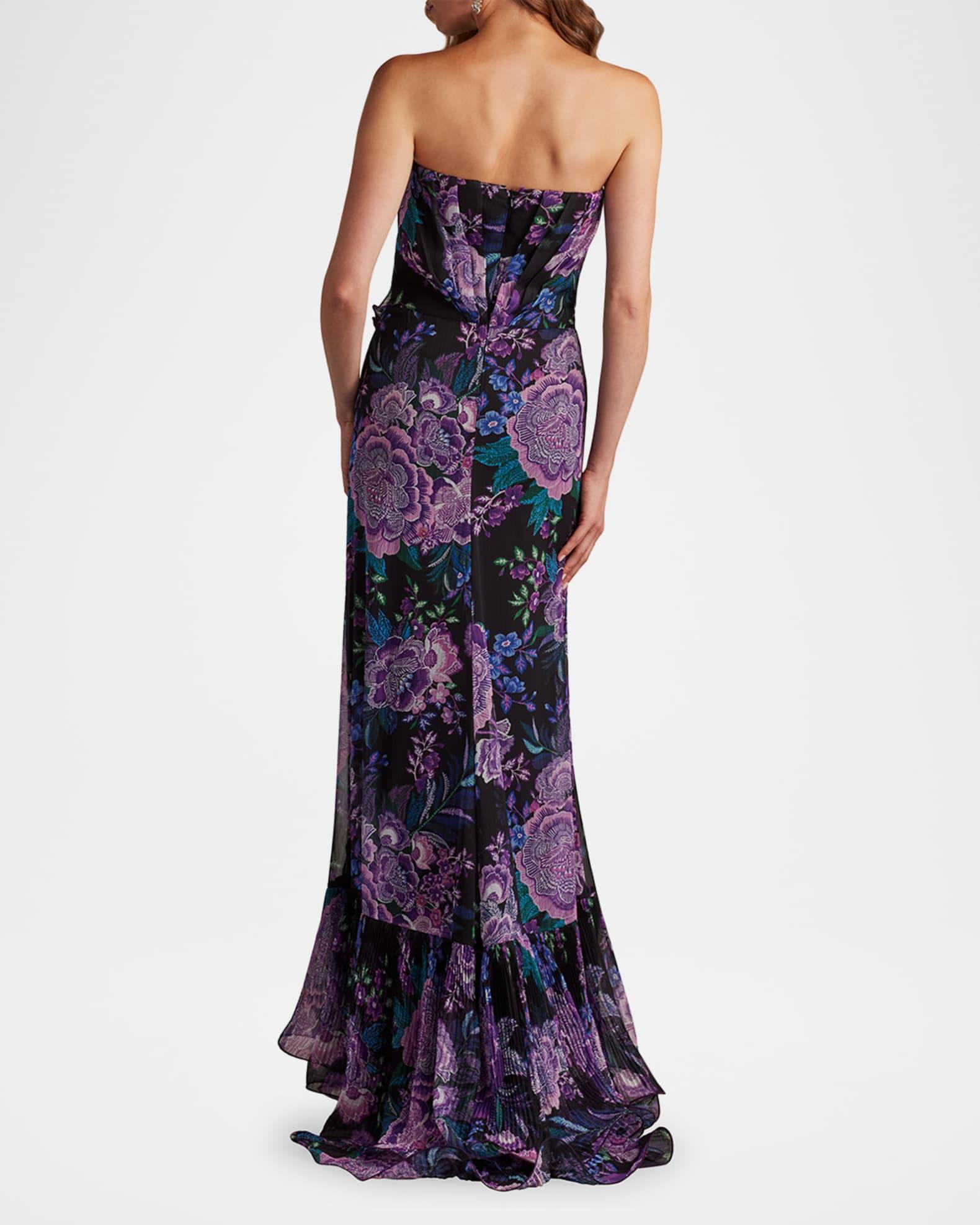 Strapless Floral-Print Ruffle Gown Product Image