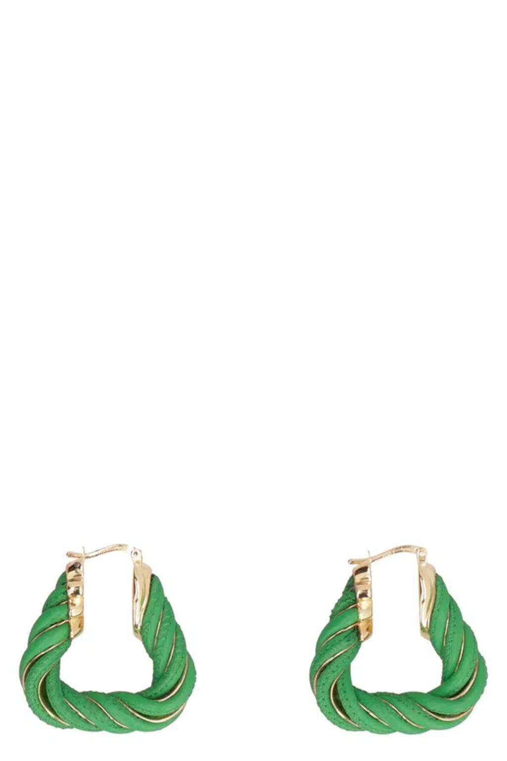 BOTTEGA VENETA Twist Triangle Hoop Earrings In Green Product Image