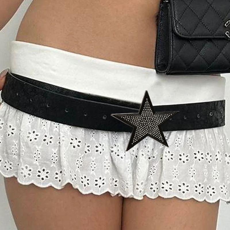 Star Rhinestone Faux Leather Belt Product Image