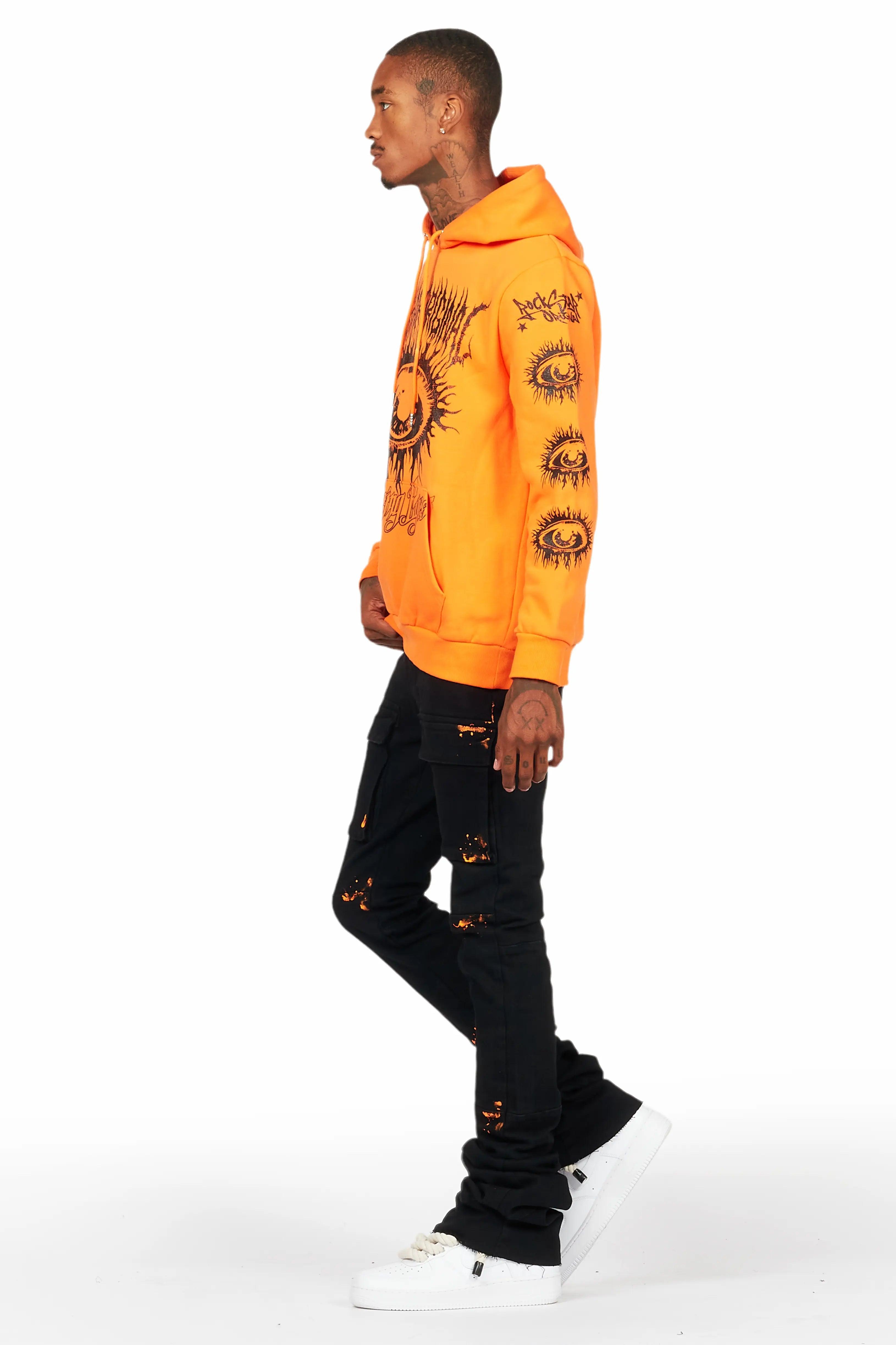 All Seeing Eyes Orange Hoodie/Super Stacked Flare Jean Bundle Male Product Image