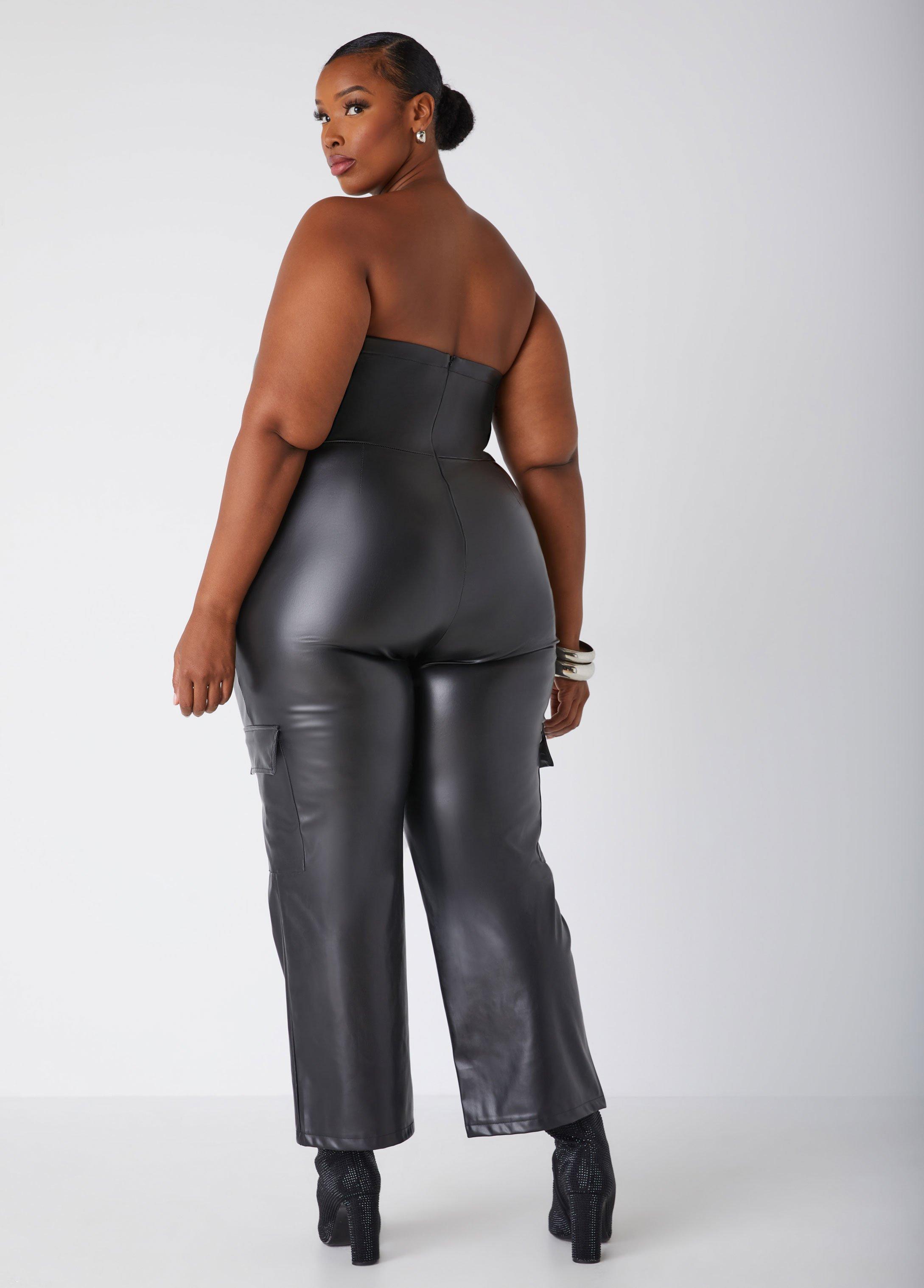 Plus Size Strapless Faux Leather Jumpsuit Ashley Stewart Product Image