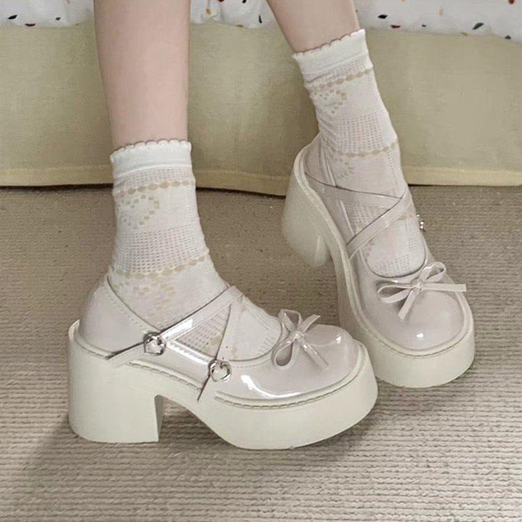 Block Heel Platform Plain Mary Jane Pumps Product Image