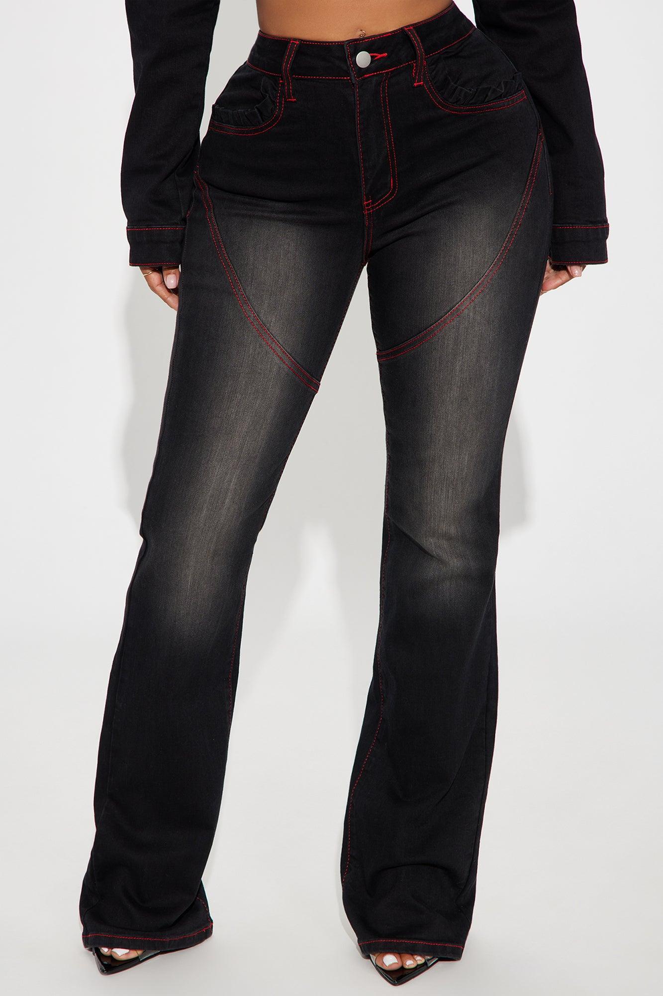 Up For A Challenge Stretch Moto Bootcut Jeans - Black Wash Product Image