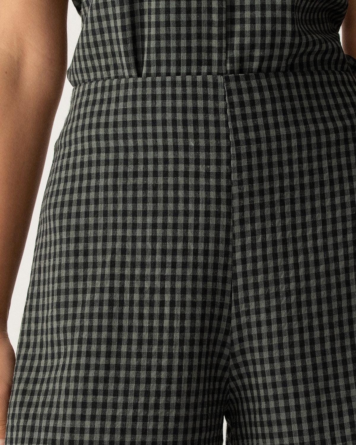 Grey High Waisted Plaid Shorts Product Image