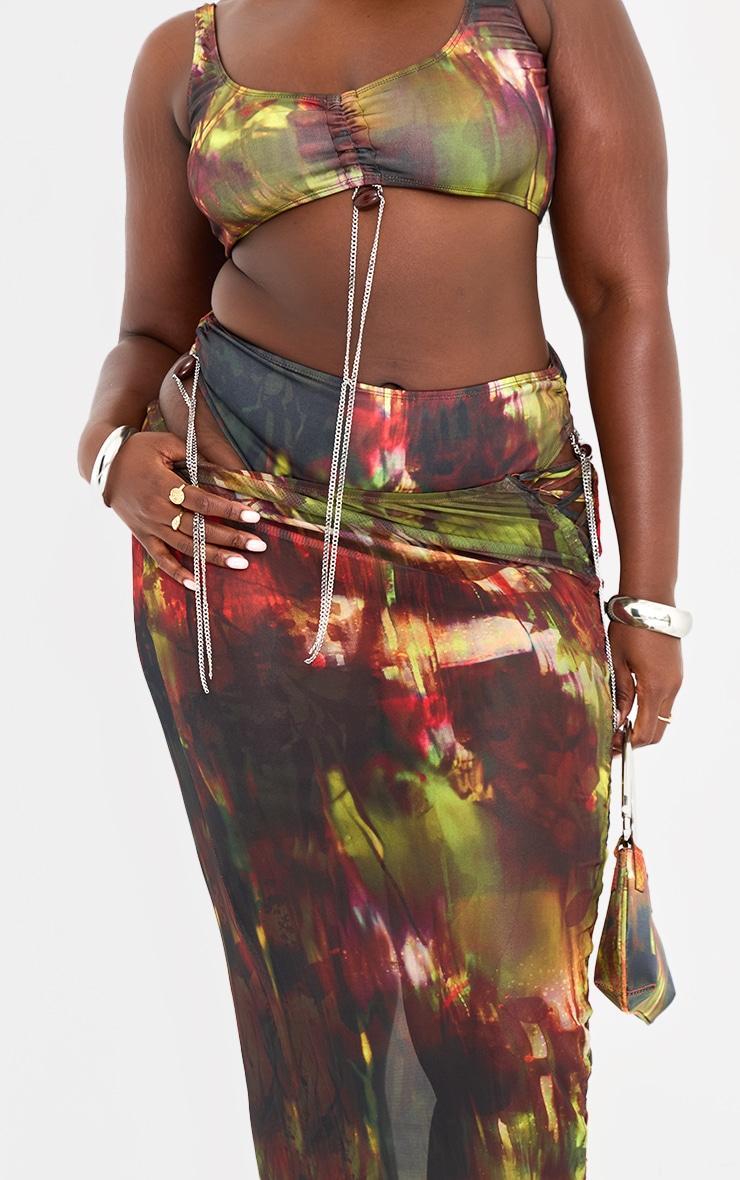 Plus Multi Abstract Print Mesh Lace Up Maxi Beach Skirt Product Image