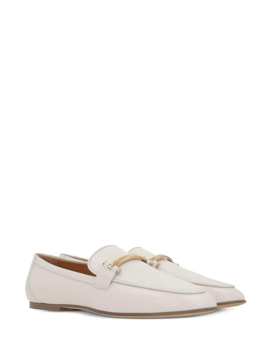 TOD'S Women's Calfskin Moccasin With Gold Bar And Velcro Closure Loafer In Beige Product Image