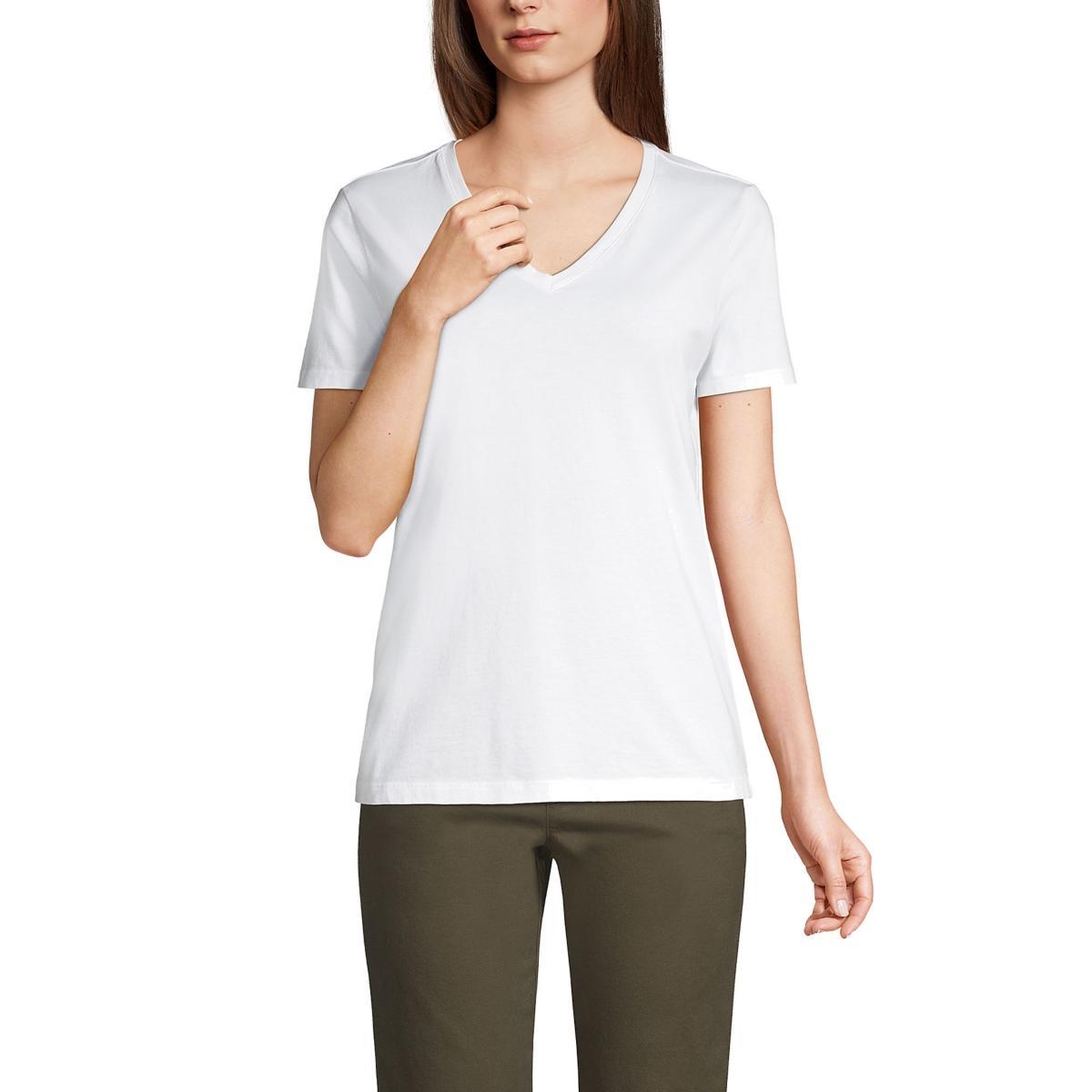 Petite Lands End Relaxed-Fit Supima Cotton V-Neck Tee, Womens Grey Heather Product Image