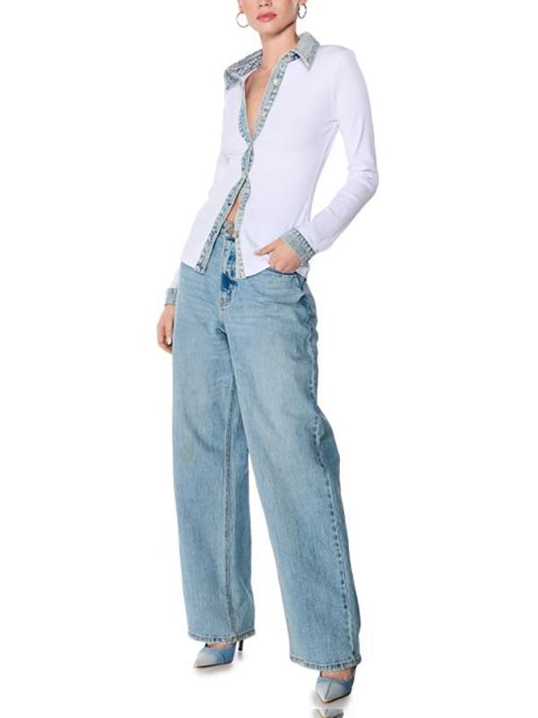 Long Sleeves Skinny Buttoned Split-Joint Lapel Blouses&Shirts Tops Product Image