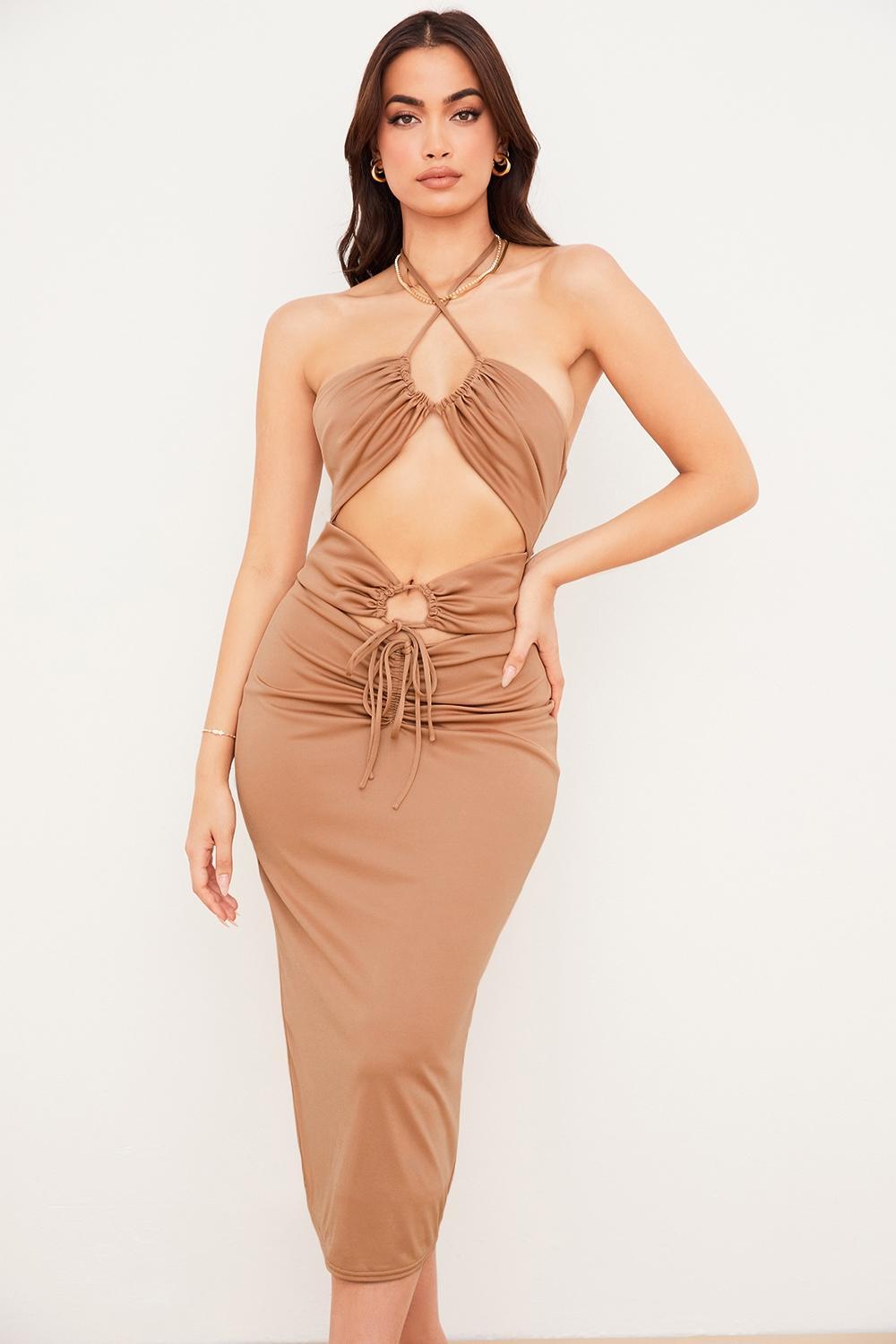 Kasia  caramel cutout midi dress Product Image