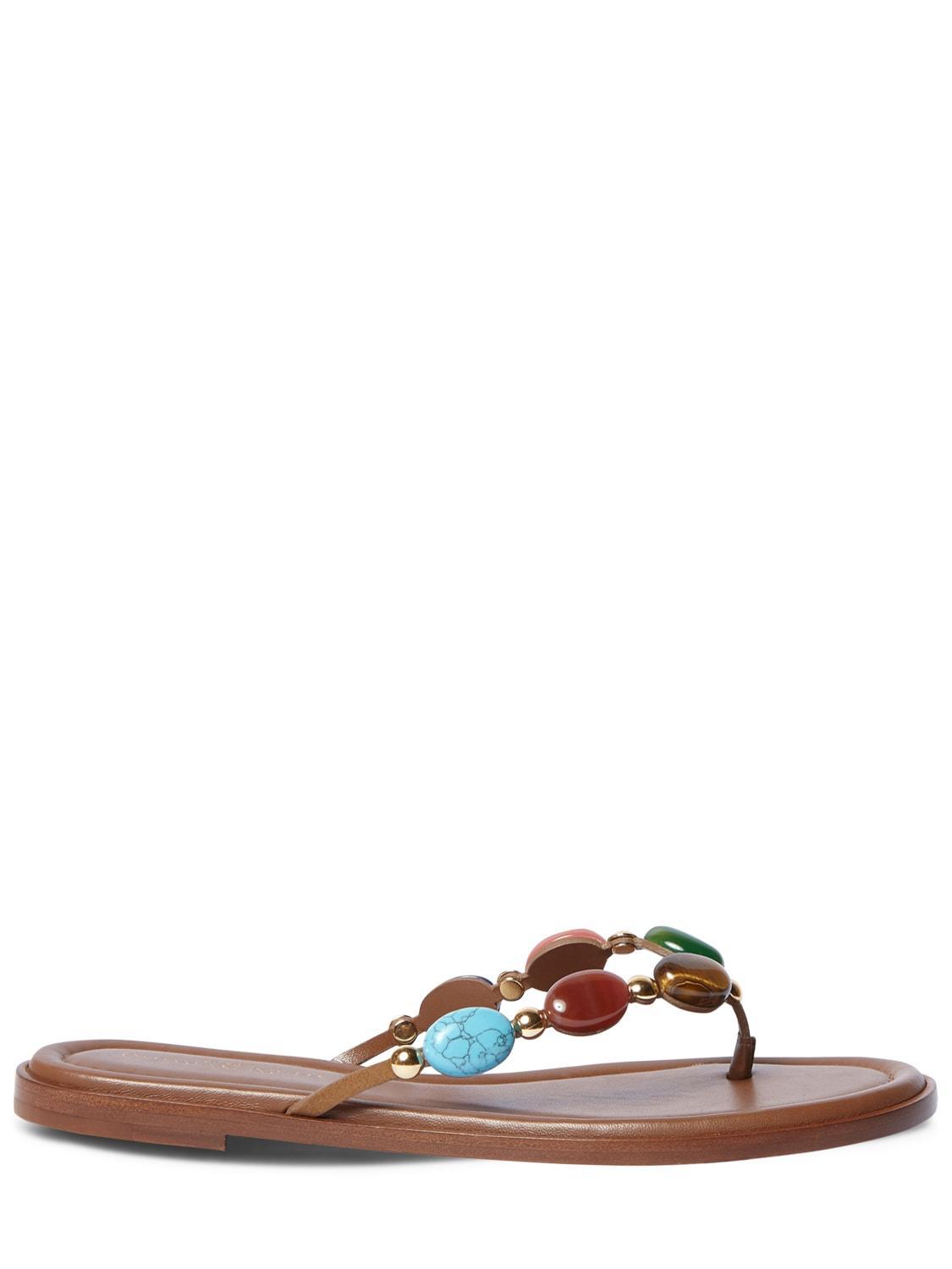 Multicolor Stone Flat Thong Sandals In Brown Product Image