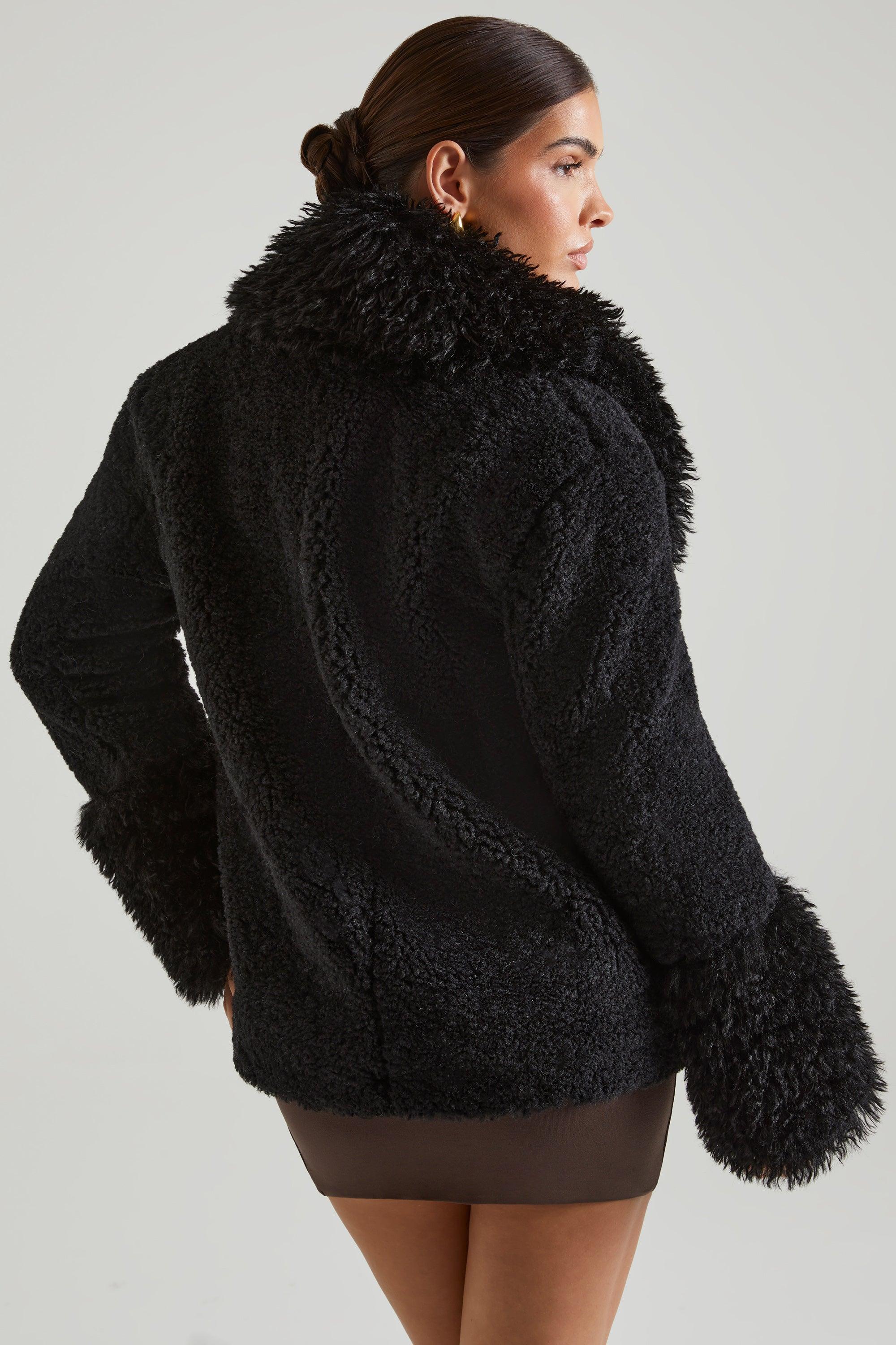 Shearling Coat with Large Front Pockets in Black Product Image