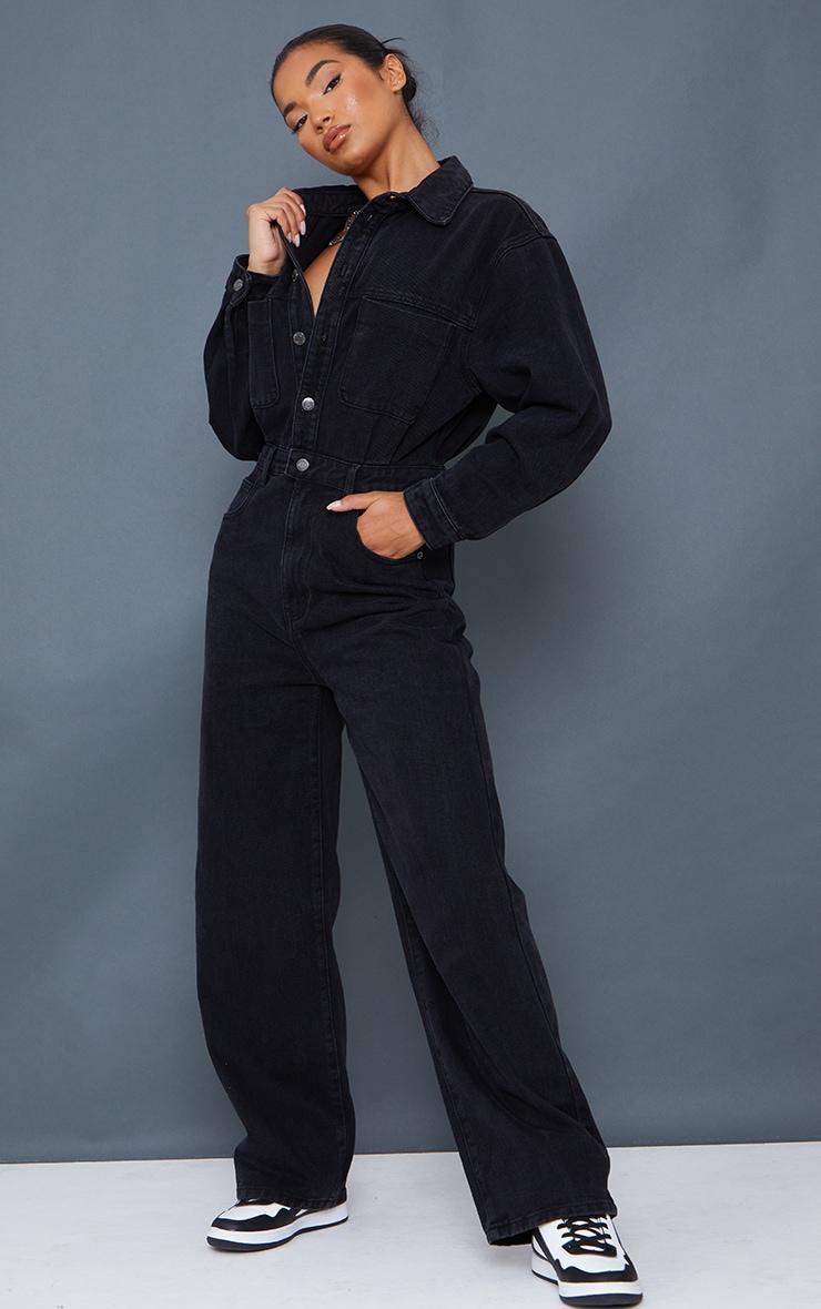 Washed Black Oversized Denim Boilersuit Product Image