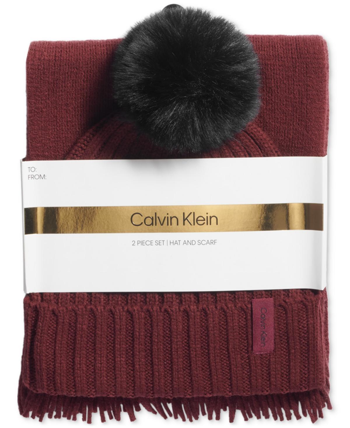 Calvin Klein Womens 2-Pc. Faux-Fur Pom Beanie & Scarf Gift Set Product Image