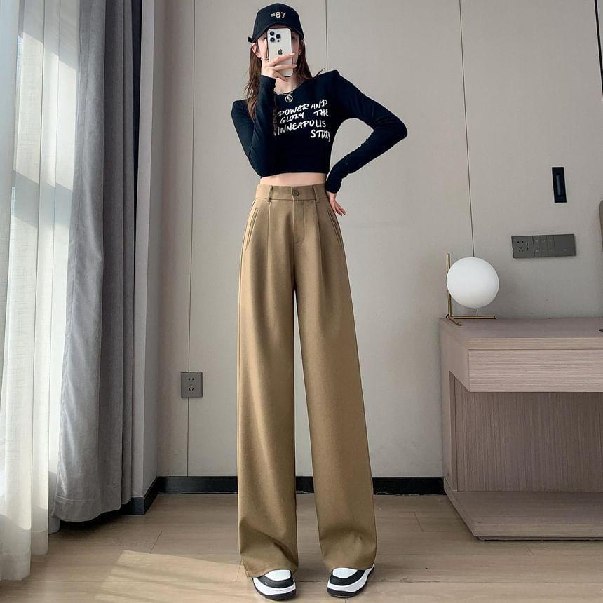 High Waist Plain Loose Fit Dress Pants (Various Designs) Product Image