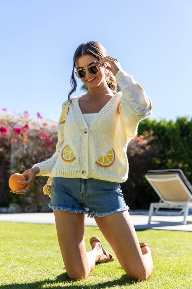 When Life Gives You An Ivory Lemon Slice Cardigan Product Image