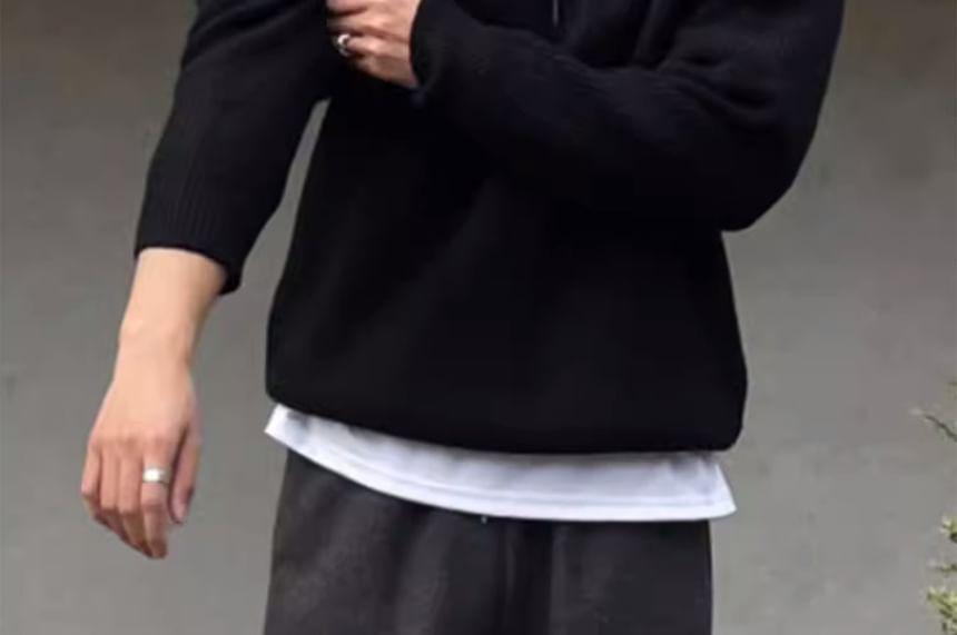 Half Zip Plain Hoodie Product Image