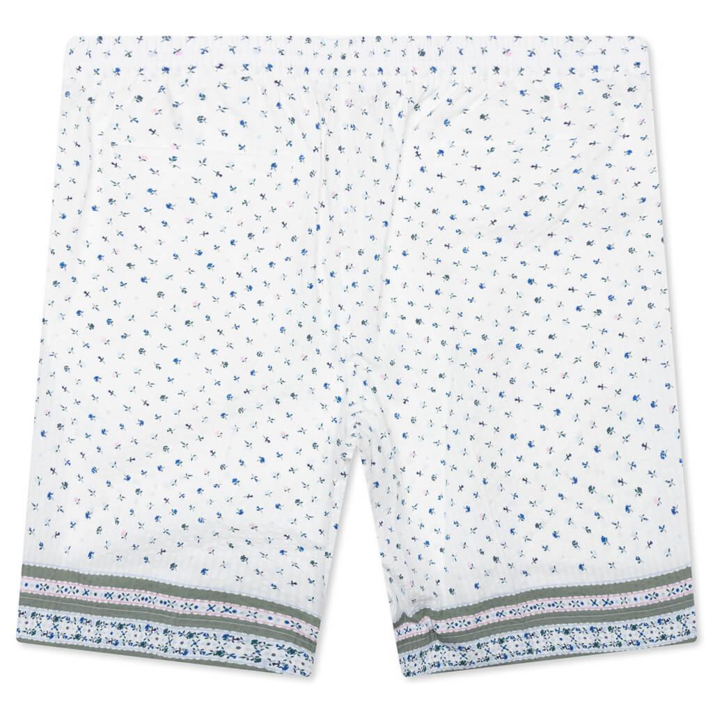 Printed Seersucker Cotton Bermuda Shorts - Cream/Green Male Product Image