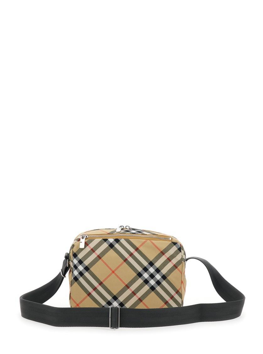 BURBERRY Beige Shoulder Bag With All-over Vintage Check Motif In Tech Fabric Man Product Image