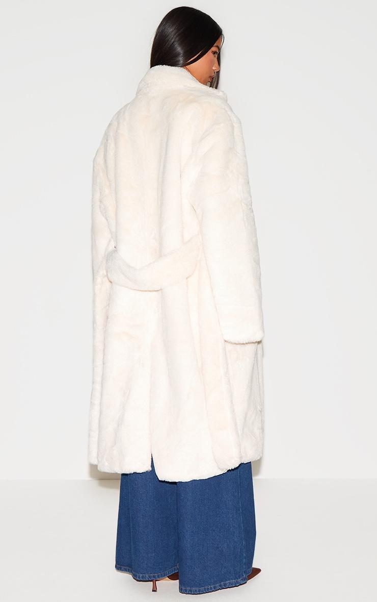 Cream Faux Fur Self Tie Oversized Coat Product Image