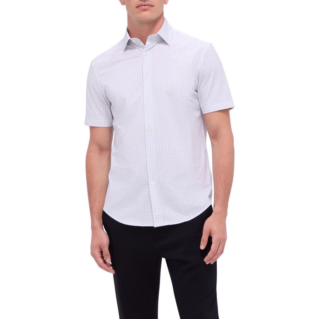 BUGATCHI Miles Ooohcotton® Geo Print Short Sleeve Button-up Shirt In Platinum Product Image