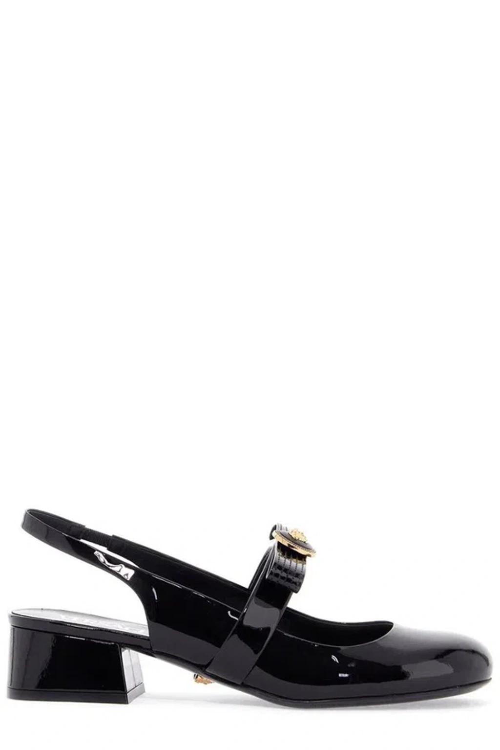 VERSACE Gianni Ribbon Slingback In Black Product Image