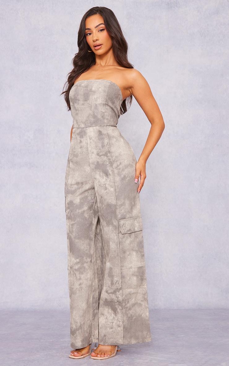 Petite Grey Washed Cargo Jumpsuit Product Image