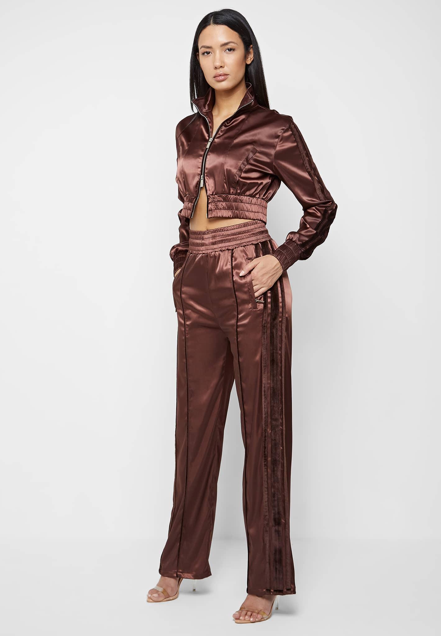 Satin and Velvet Trousers - Brown Female Product Image