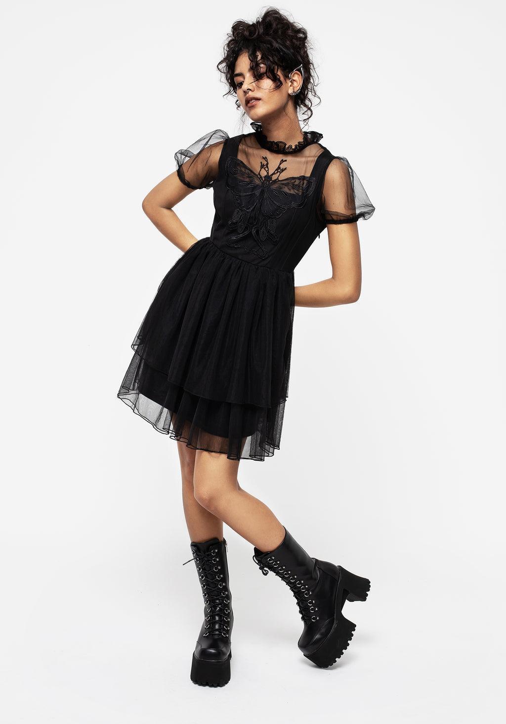 Hysteria Butterfly Applique Frill Neck Tulle Mini Dress Product Image