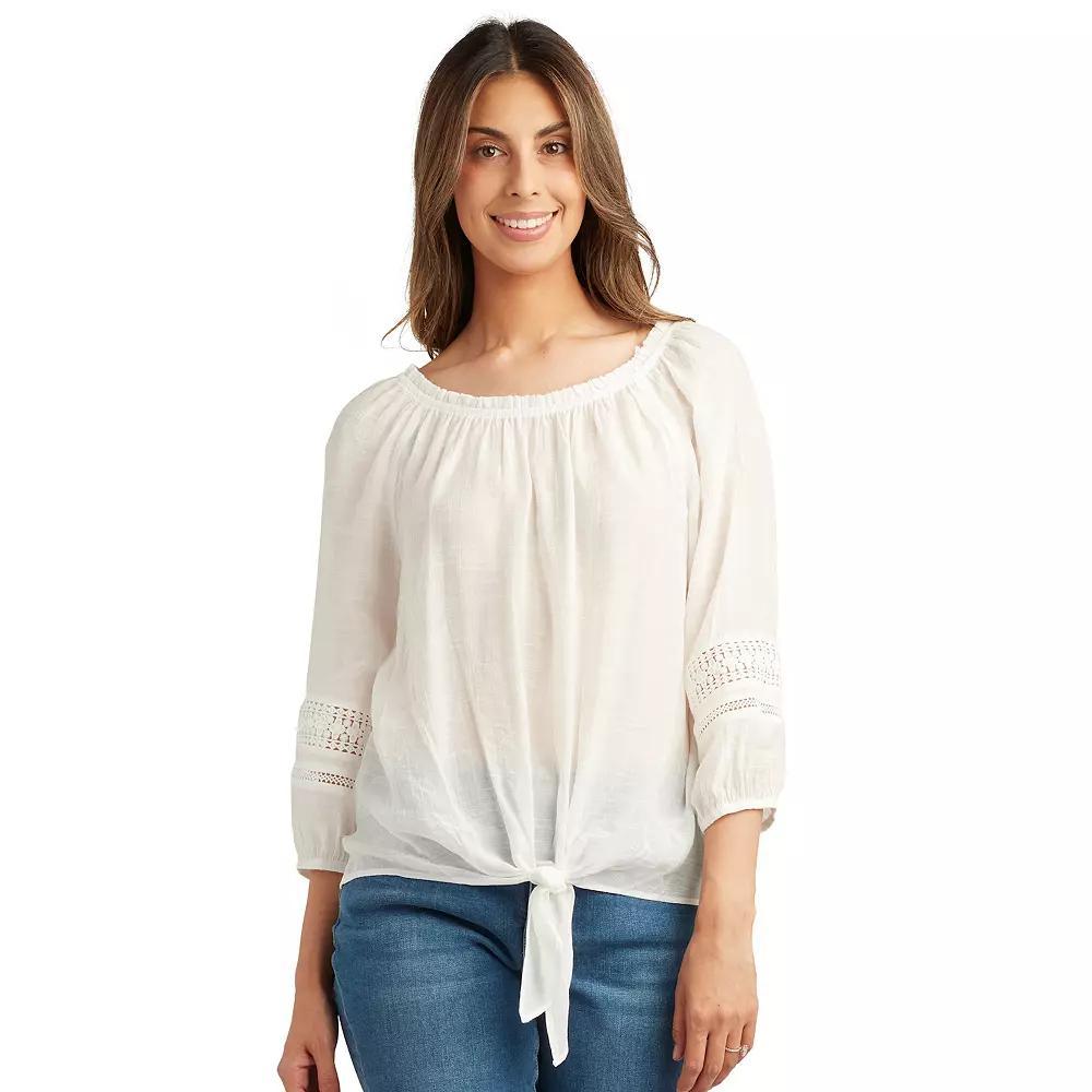 Womens AB Studio Ruffle Peasant Neck Tie-Front Top Product Image