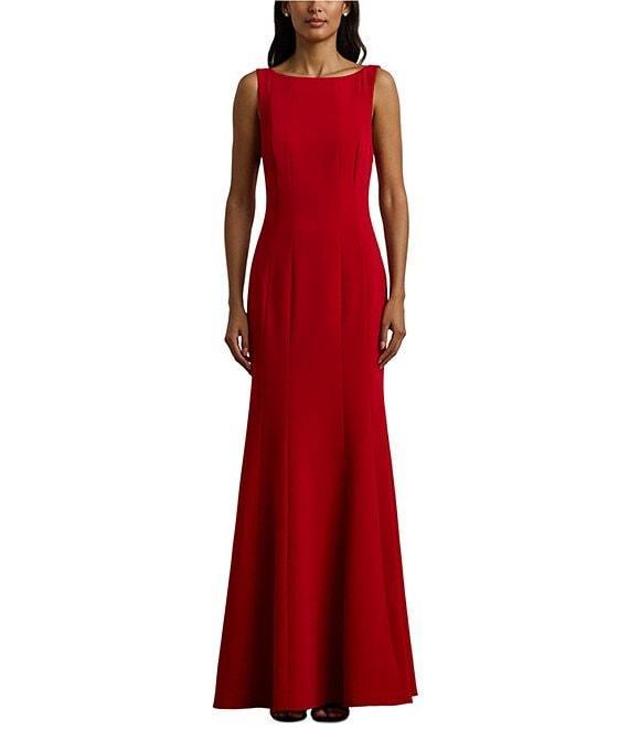 Lauren Ralph Lauren Mirhilt Double Faced Crepe Boat Neck Sleeveless V-Back Mermaid Gown Product Image